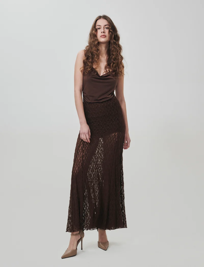Body con spalline e scollo morbido - Marrone cioccolato
