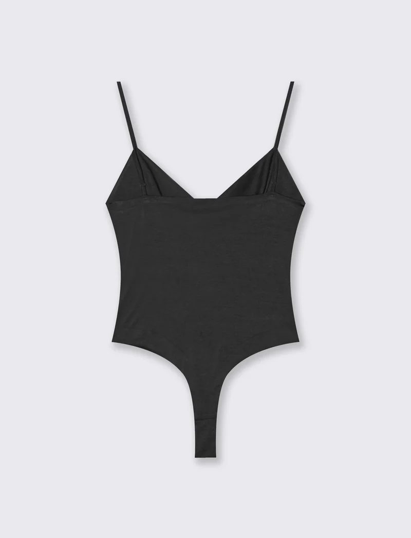 Body con spalline e scollo morbido - Nero