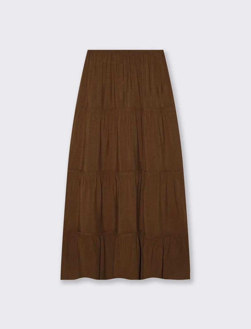 Gonna lunga con coulisse in vita - Marrone cioccolato