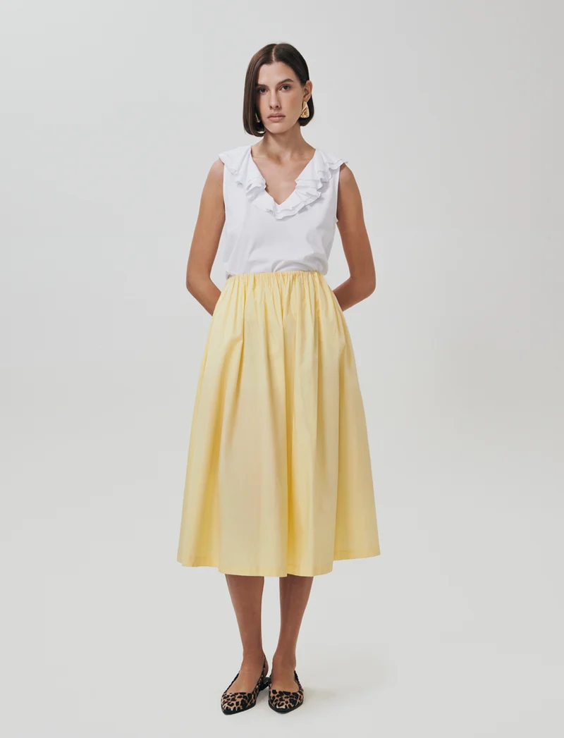 T-shirt in cotone con rouche V - Bianco