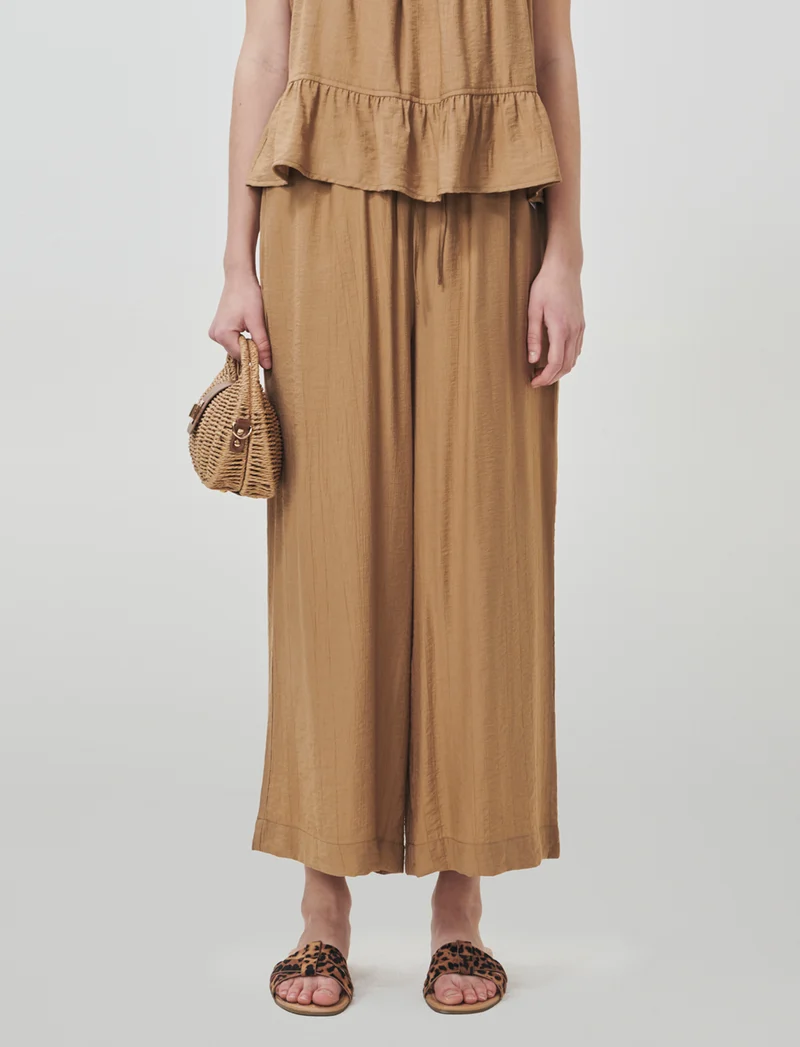 Pantalone Culotte con Elastico in Vita - Cammello