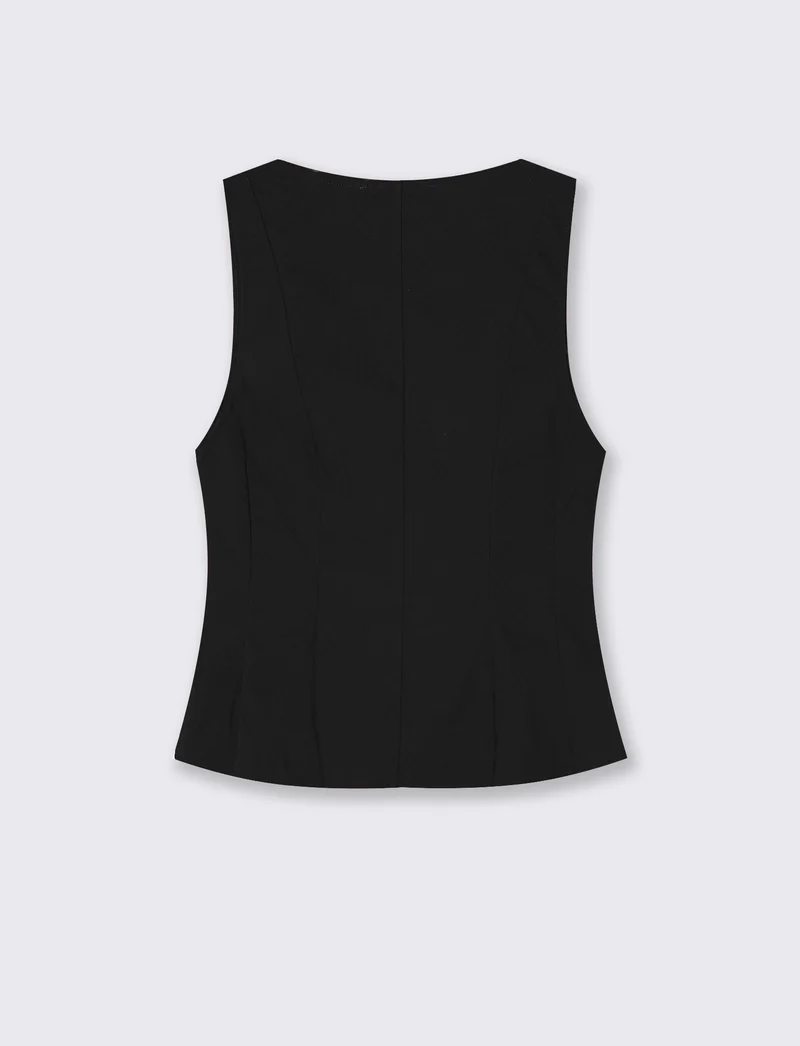 Top con scollo quadrato e zip - Nero