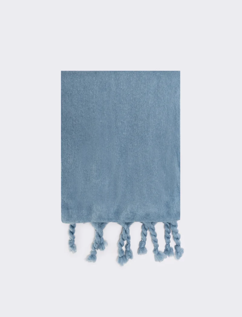Foulard unito con frange torciglioni donna - Denim