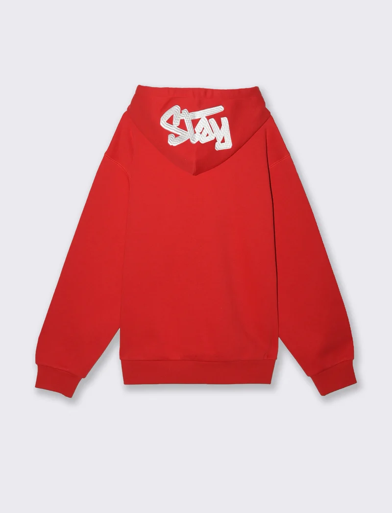 FELPA CON CAPPUCCIO E RICAMO - Rosso