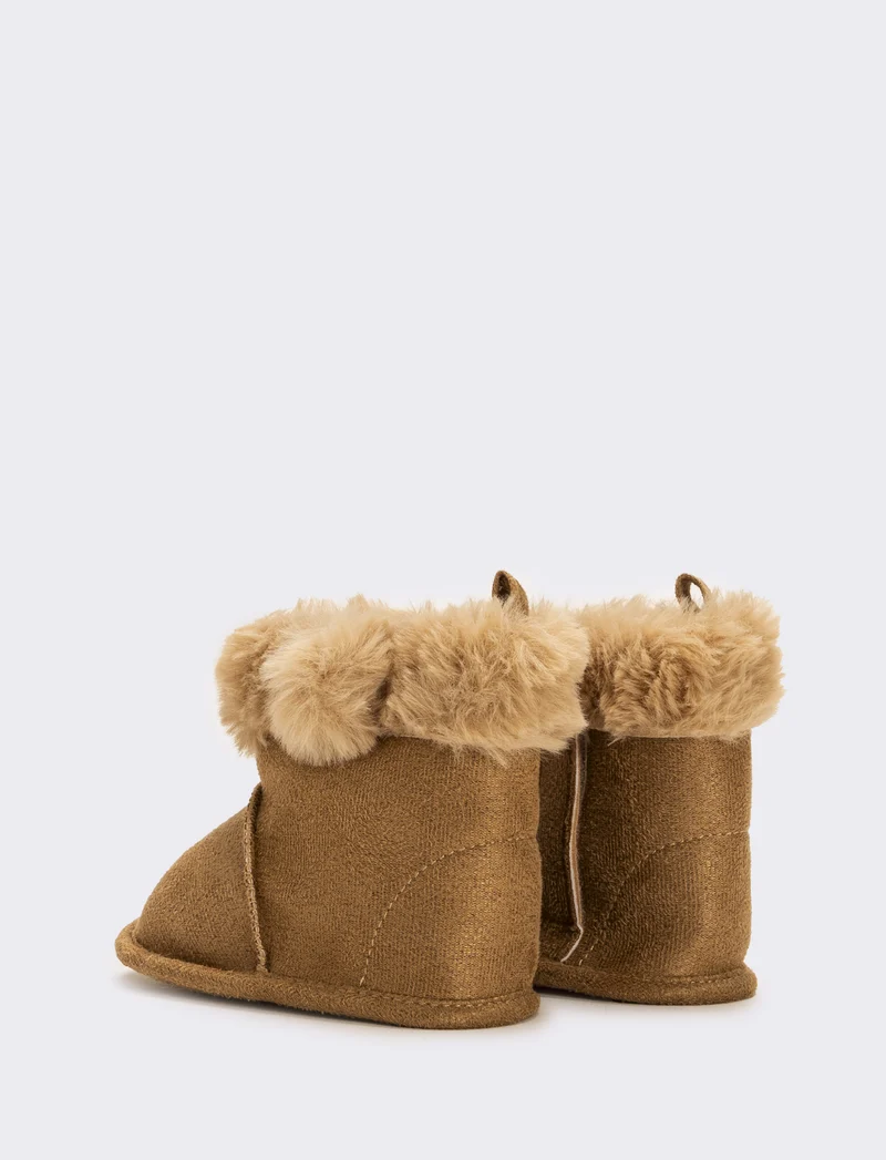 Stivaletto con pon-pon da neonata - Cammello