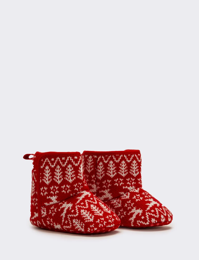 Scarpa in jacquard Natalizia da neonata - Rosso