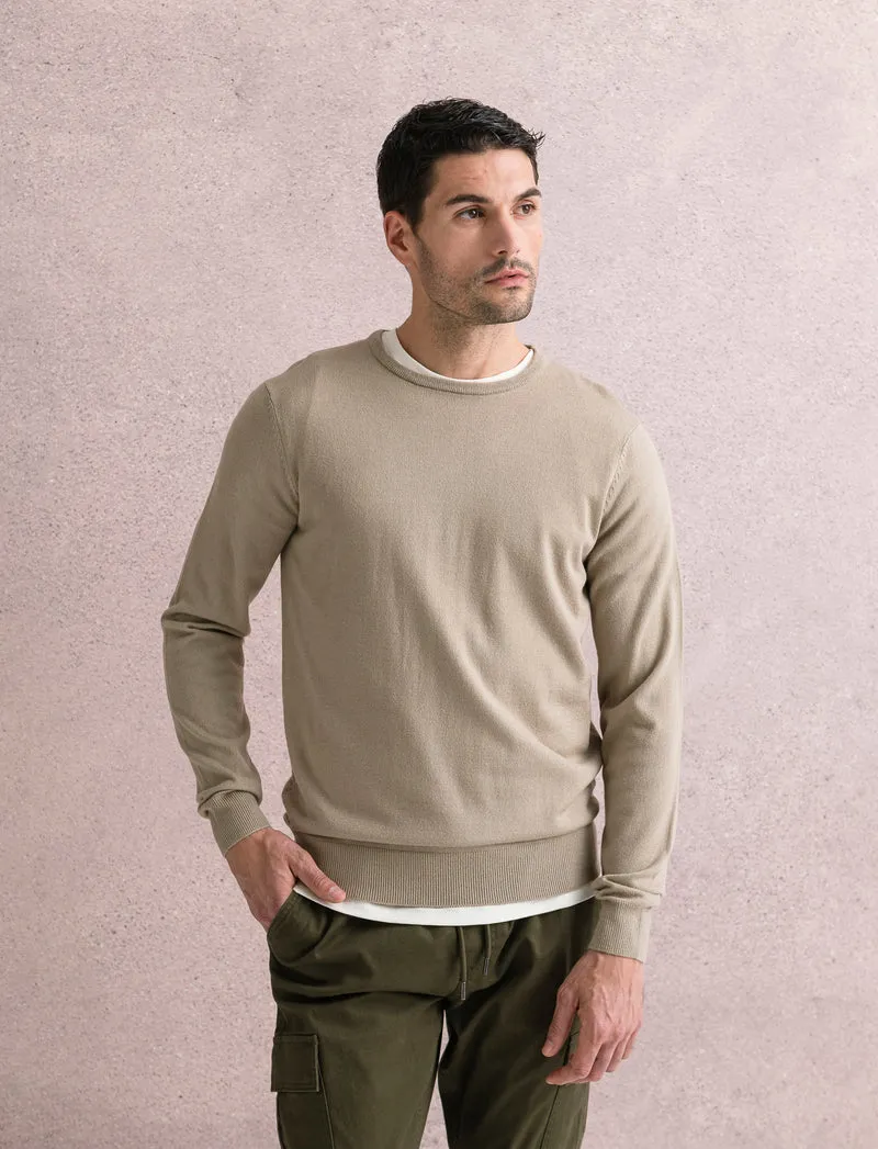 MAGLIA BASIC GIROCOLLO - Beige