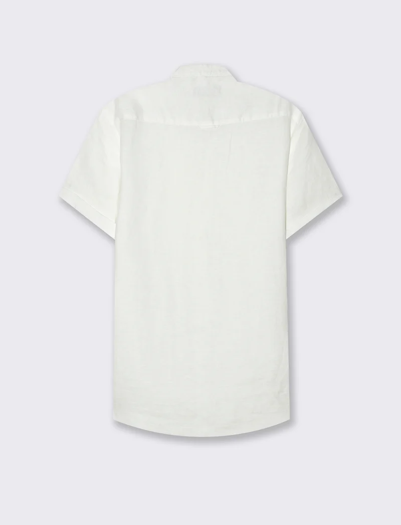 Camicia coreana manica corta 100% lino da uomo - Bianco