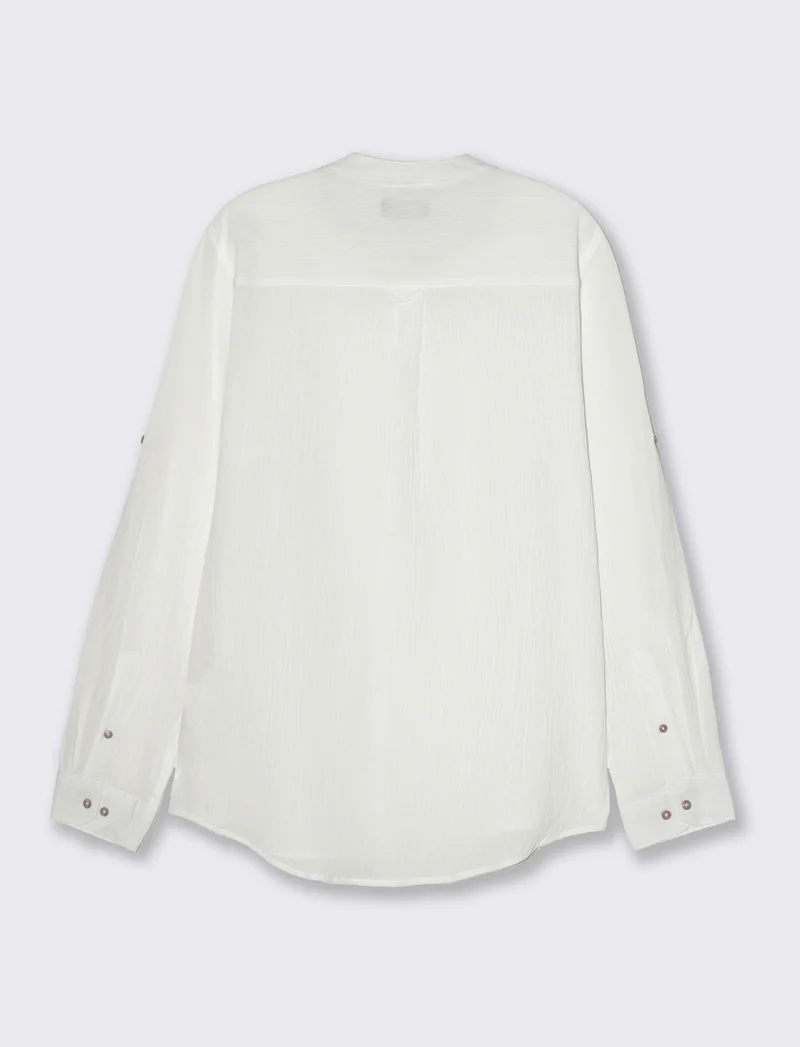 Camicia coreana effetto crepe da uomo - Bianco