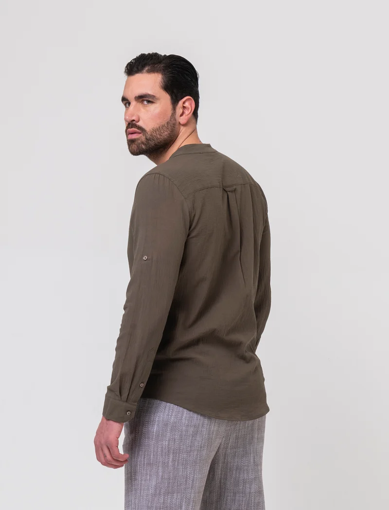 Camicia coreana effetto crepe da uomo - Verde kaki