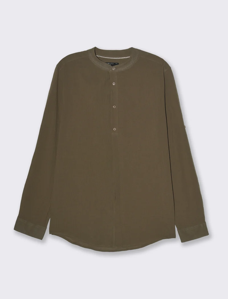 Camicia coreana effetto crepe da uomo - Verde kaki