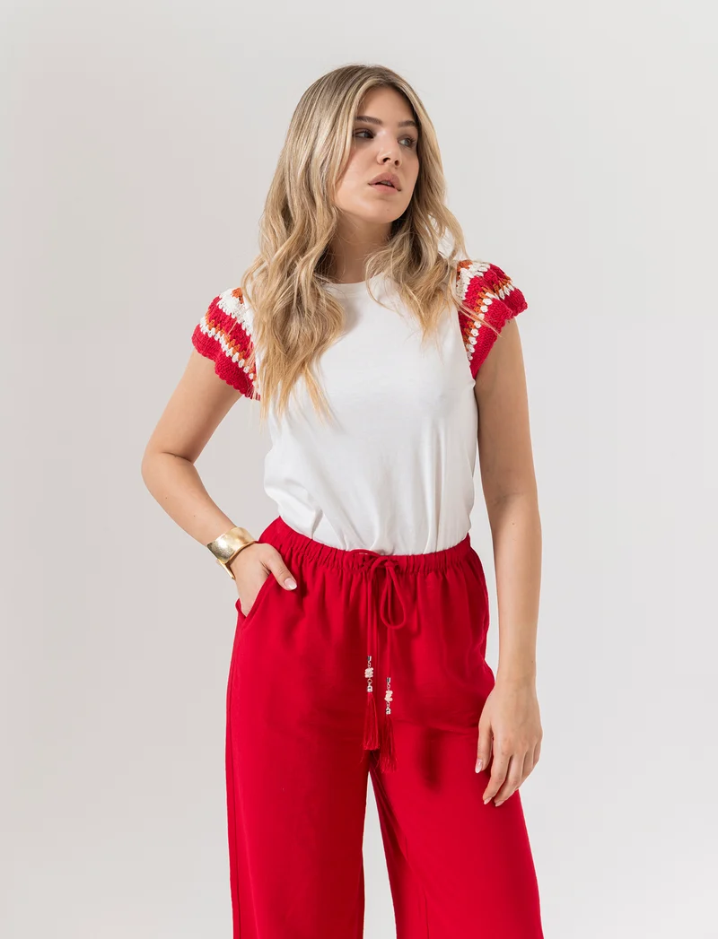 T-shirt con lavorazione crochet da donna - Avorio