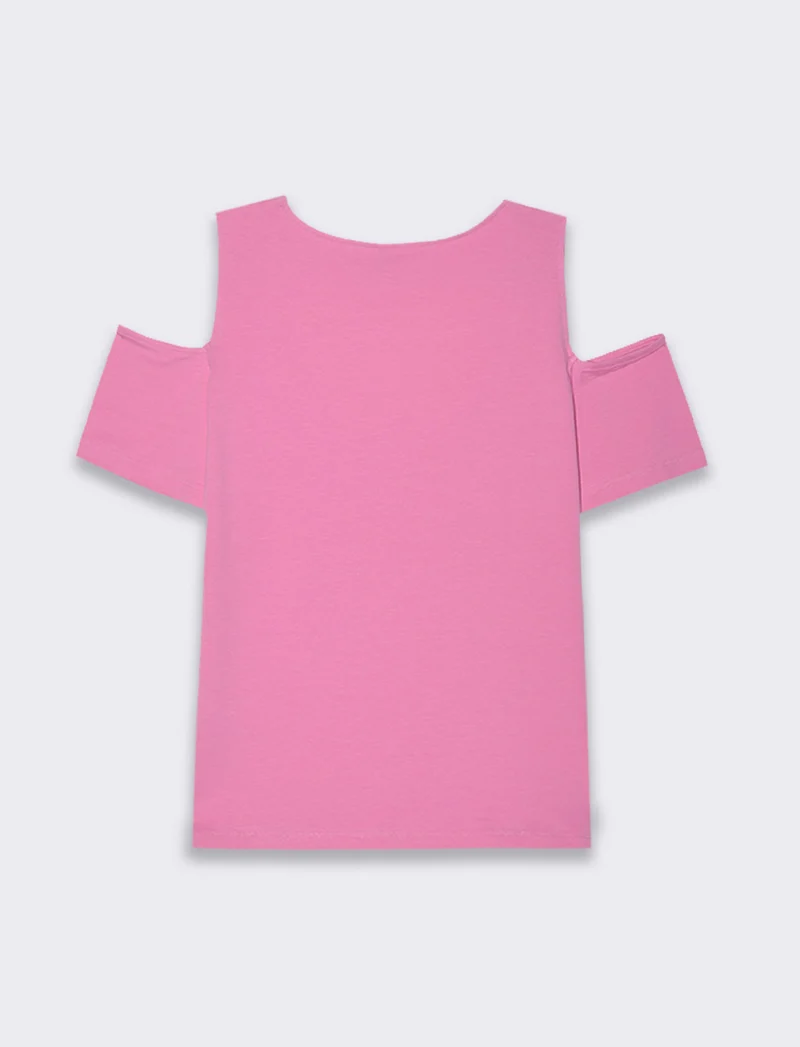 T-shirt con cut out sulle spalle da donna - Rosa