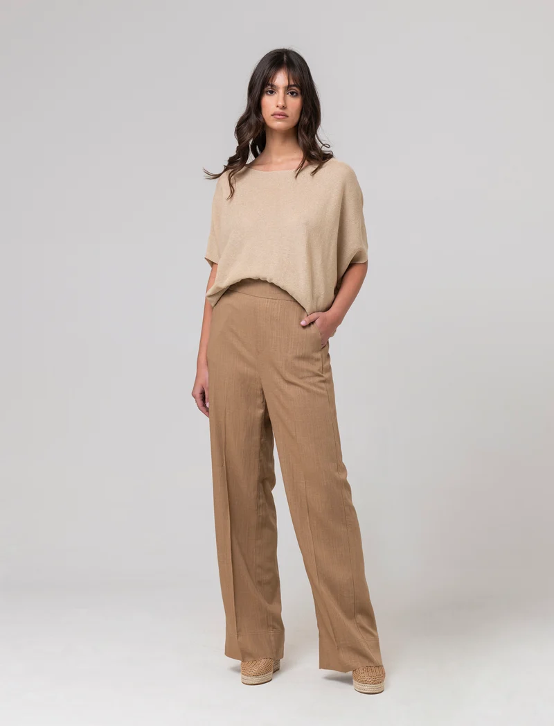 Pantalone con elastico in vita da donna - Caramello