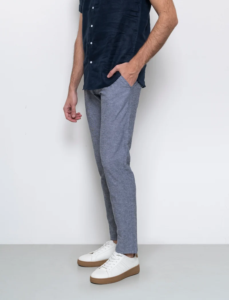 Pantaloni chino misto lino da uomo - Blu