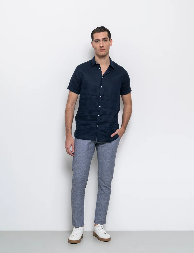 Pantaloni chino misto lino da uomo - Blu