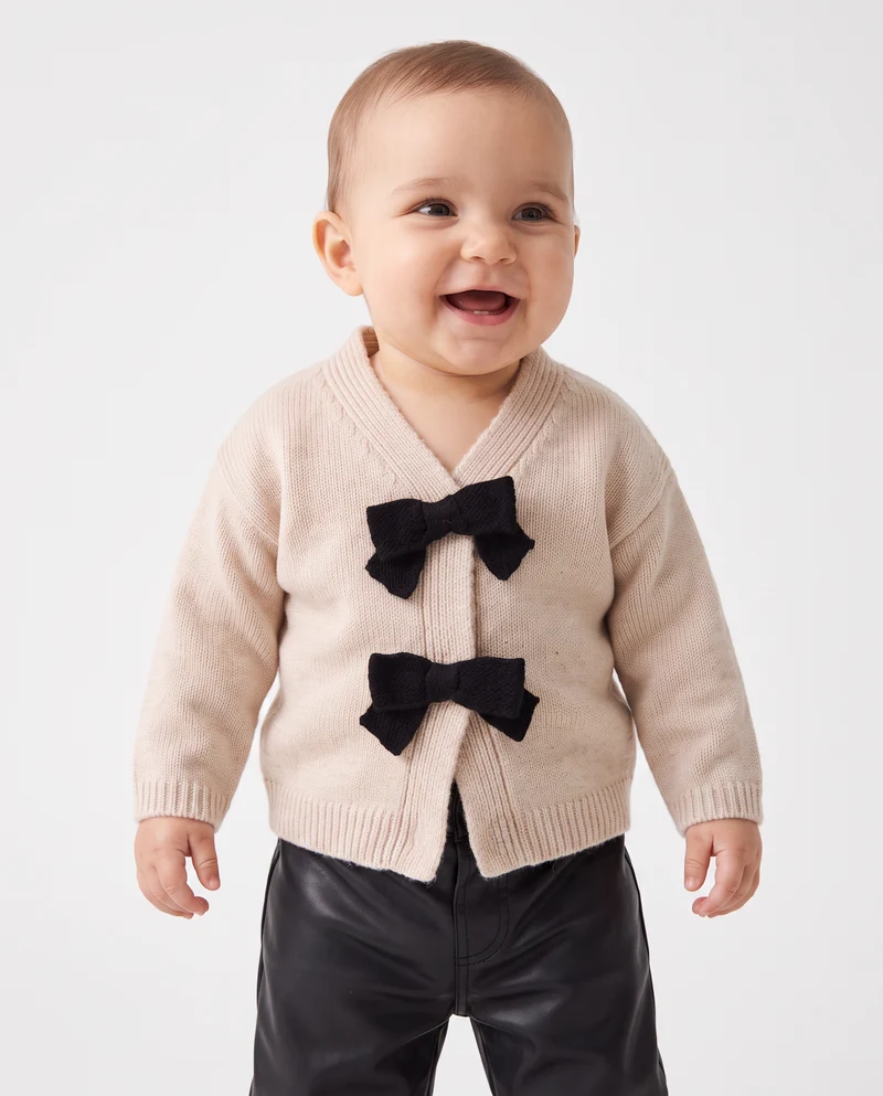 Cardigan caldo con fiocchi a contrasto - Beige