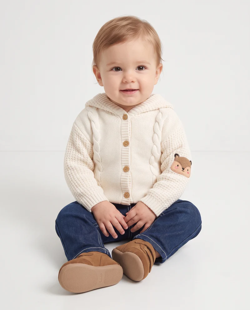 Cardigan con cappuccio e trecce decorative - Beige