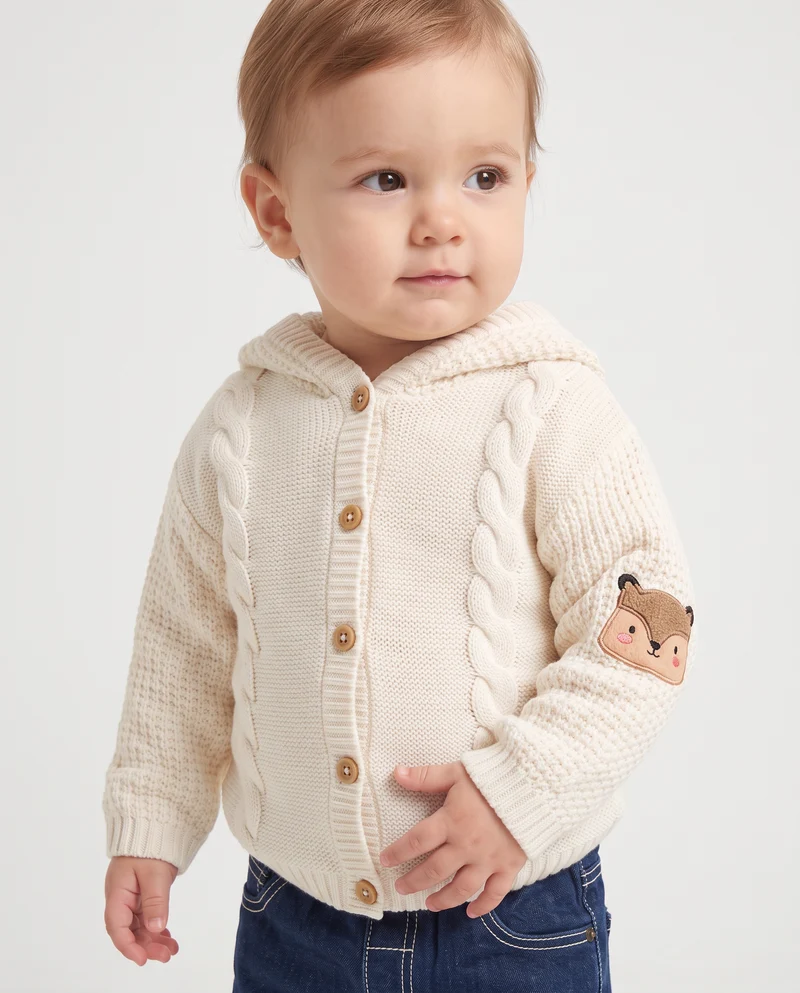 Cardigan con cappuccio e trecce decorative - Beige
