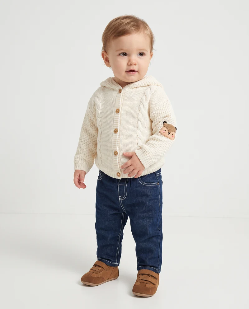 Cardigan con cappuccio e trecce decorative - Beige