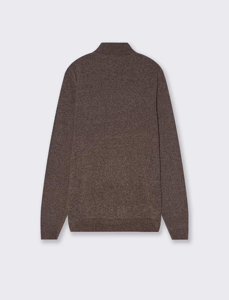 Maglia collo alto in ciniglia con cerniera - Grigio fango