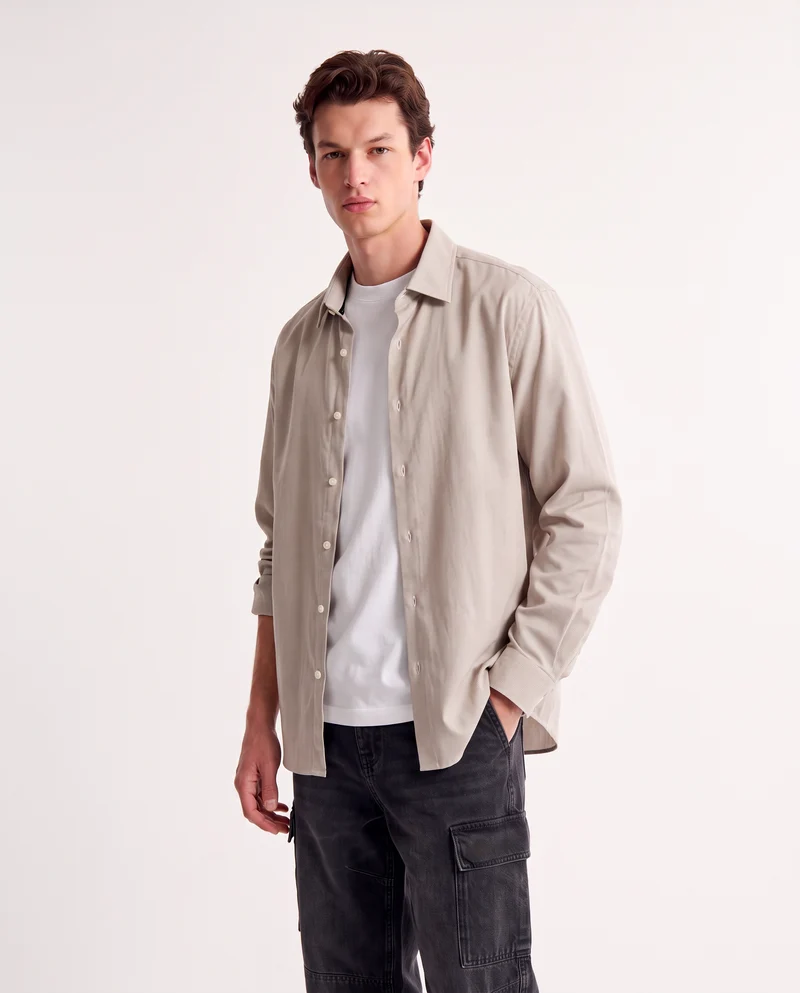Camicia Formale Elasticizzata Regular Fit - Beige