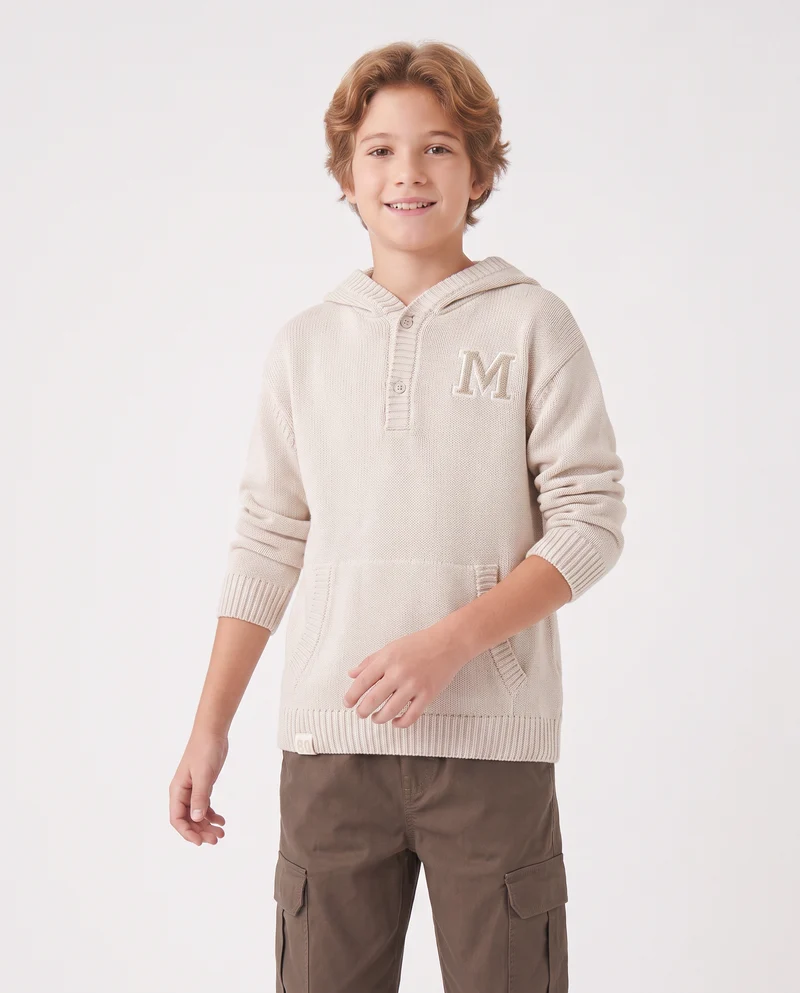 Maglia con cappuccio in misto cotone caldo - Beige
