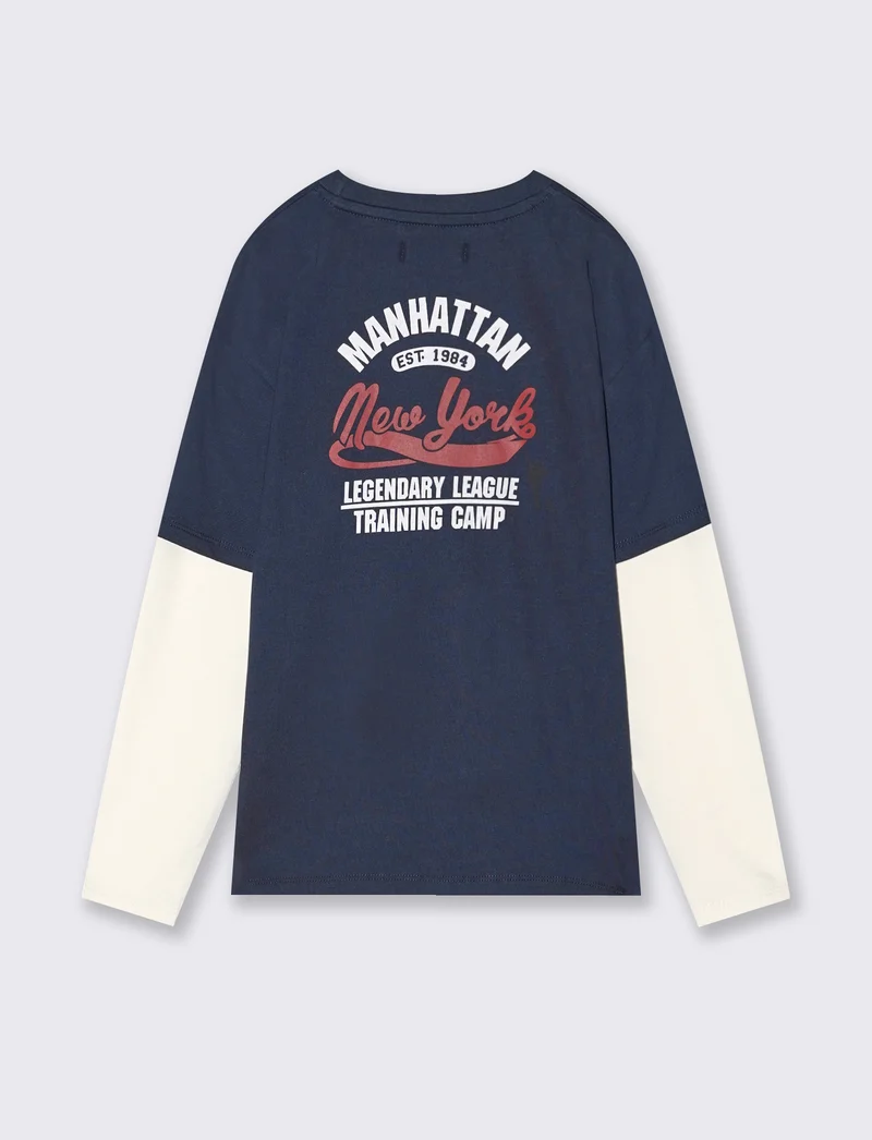T-shirt mezza manica in cotone con stampa - Blu