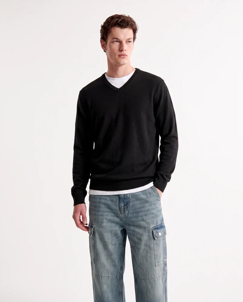 Maglia V Basic in Filato Comfort - Nero