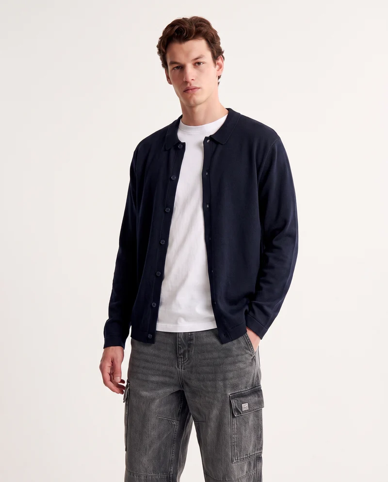 Maglia polo cardigan in misto viscosa - Blu