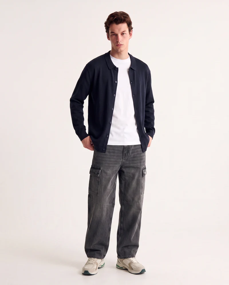Maglia polo cardigan in misto viscosa - Blu