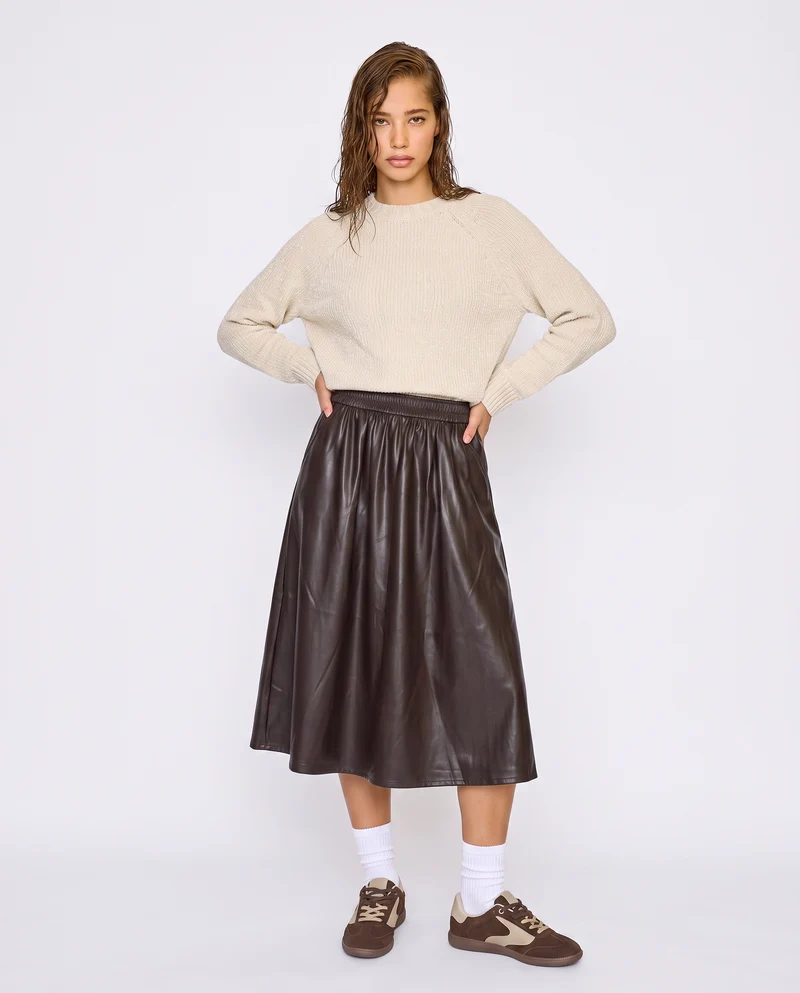 Gonna longuette in similpelle elegante - Moro