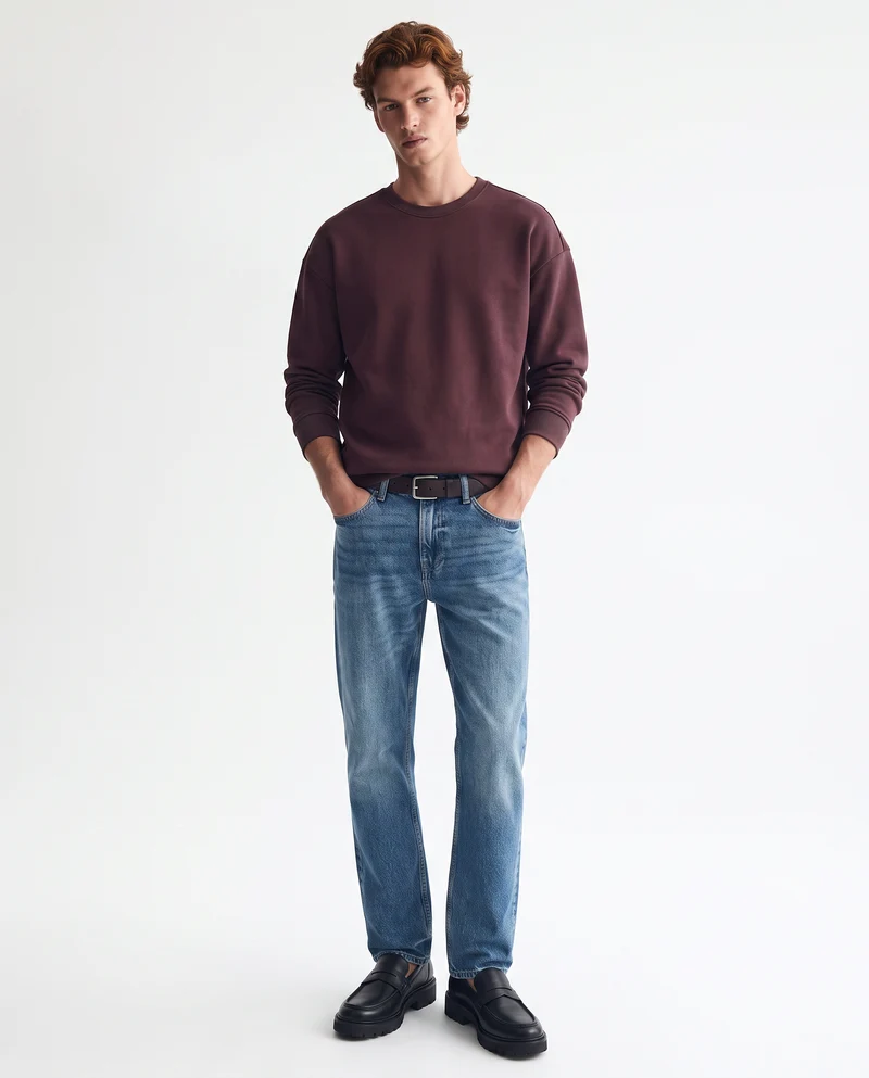 Felpa girocollo relaxed fit in cotone - Bordeaux