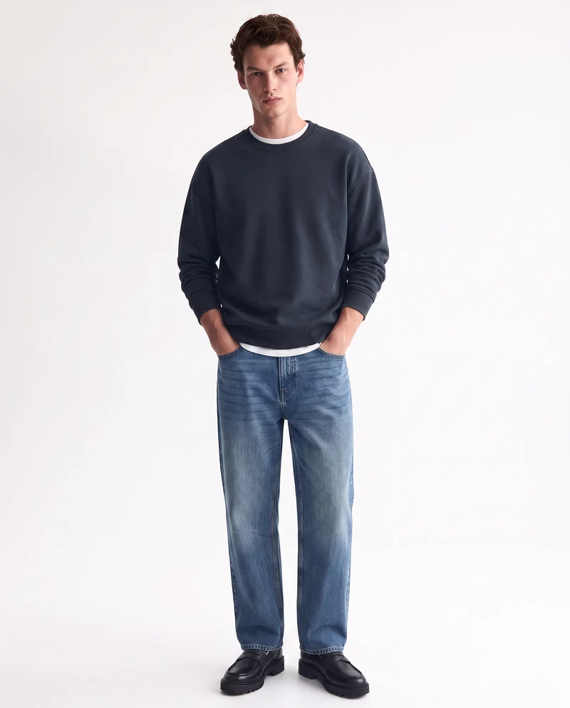 Felpa girocollo relaxed fit in cotone - Blu
