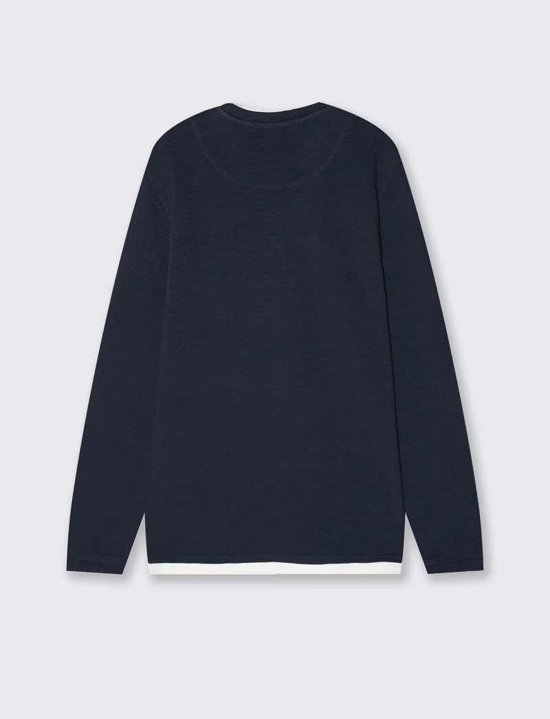 T-shirt maniche lunghe con orli a contrasto - Blu