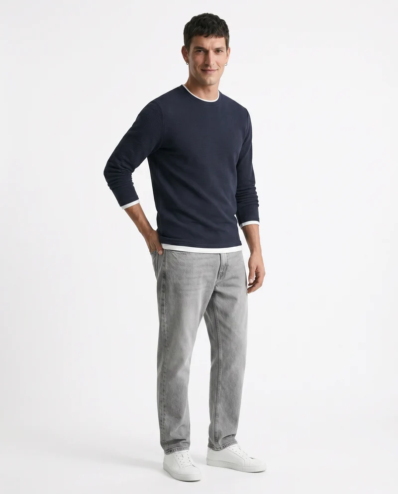 T-shirt maniche lunghe con orli a contrasto - Blu