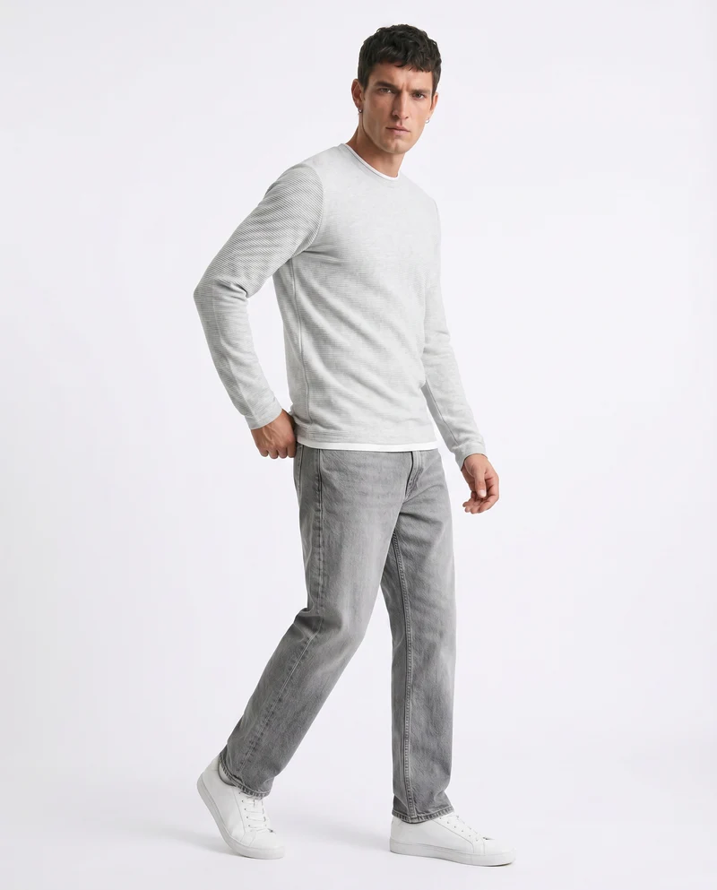 T-shirt maniche lunghe con orli a contrasto - Grigio mel.