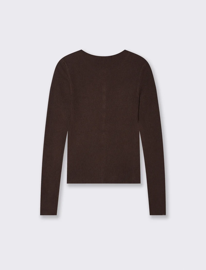 Cardigan paricollo con bottoni in tinta - Marrone cioccolato