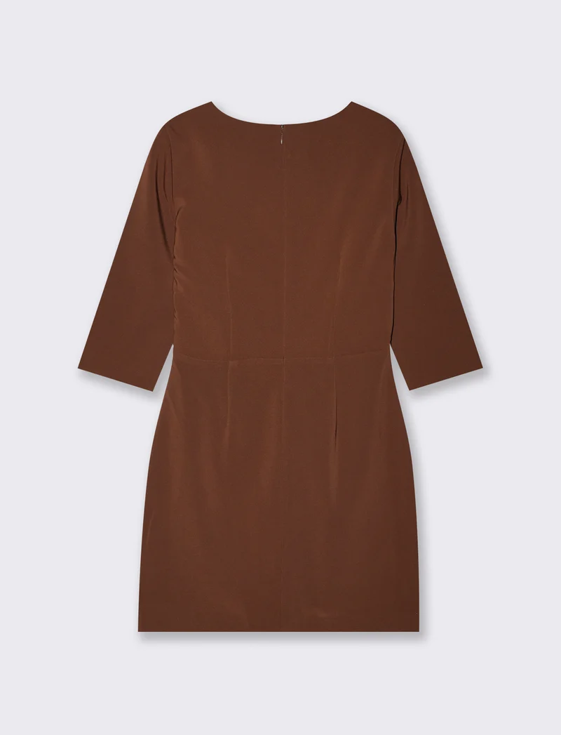 Vestito corto con scollo quadrato e manica tre quarti - Marrone cioccolato