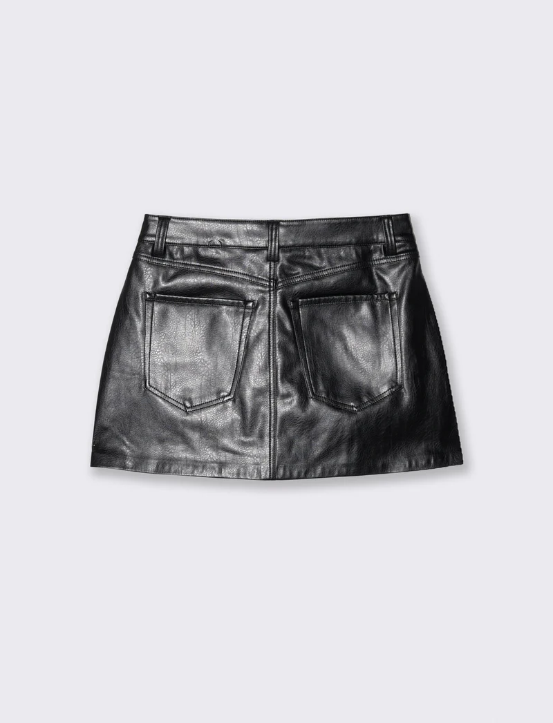 Minigonna in ecopelle cinque tasche - Nero