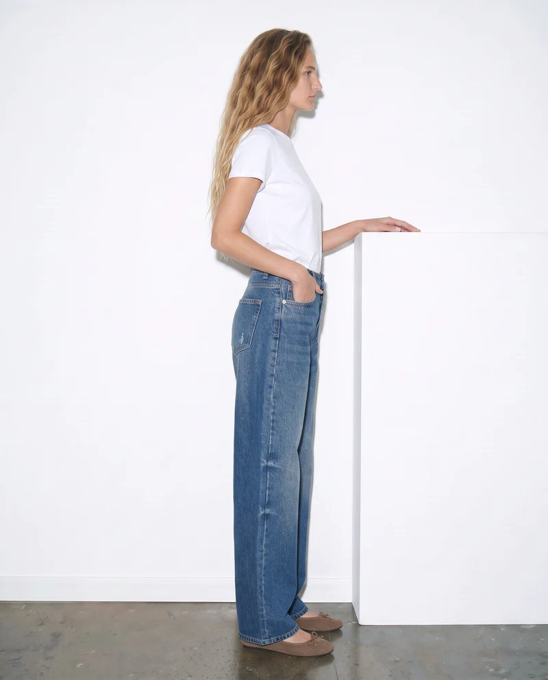Jeans wide leg a vita alta - Denim