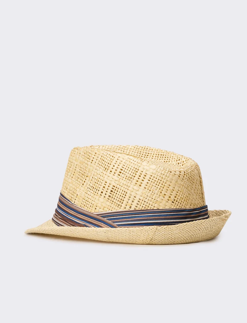 Cappello uomo con falda larga e bandana righe - Beige