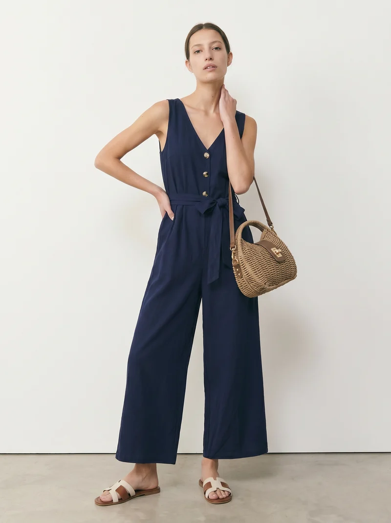 Tuta intera con cintura in vita donna - Blu