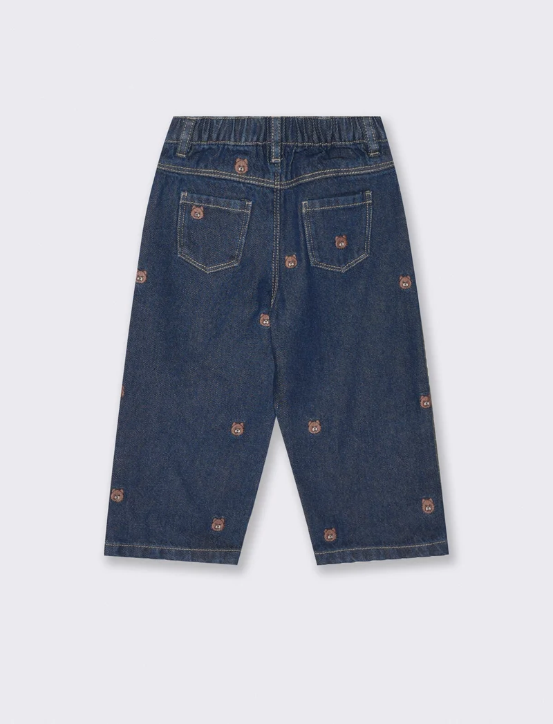 Jeans in denim con orsetti ricamati - Denim