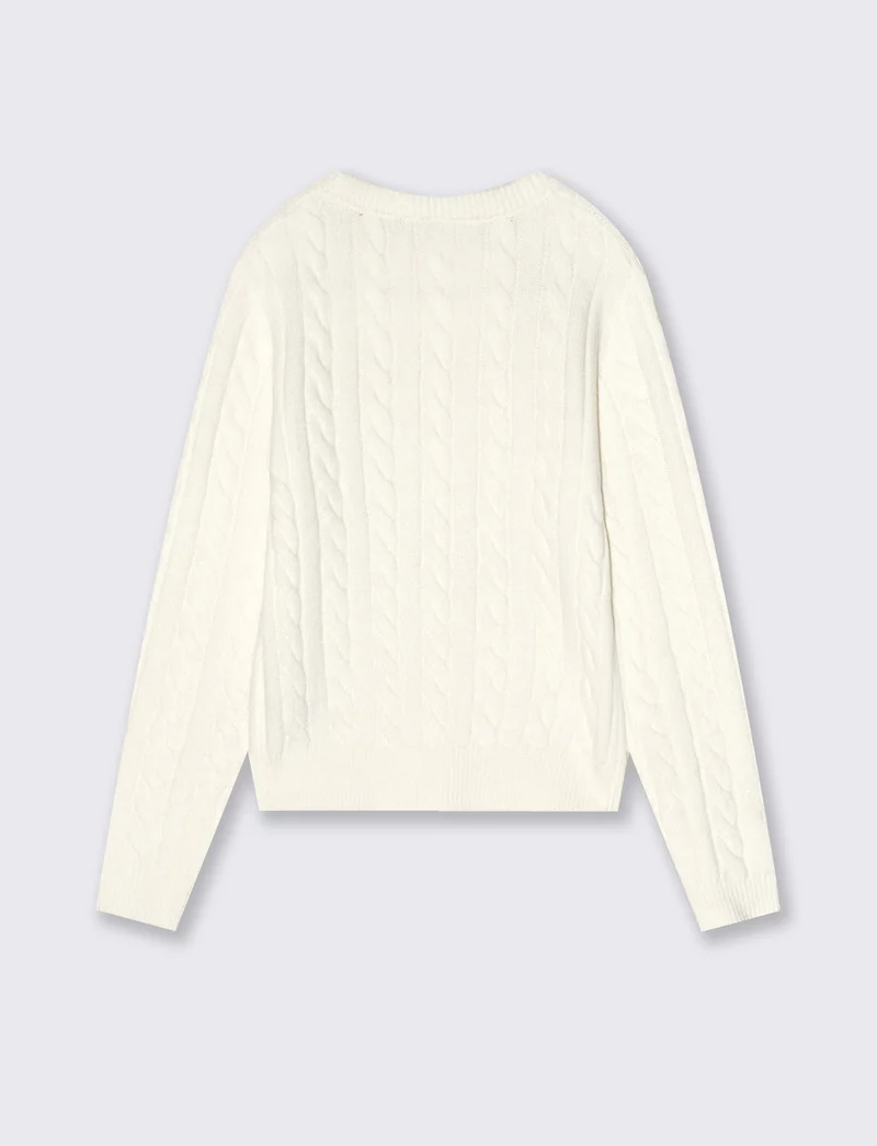 Pullover bambina girocollo a trecce - Bianco latte