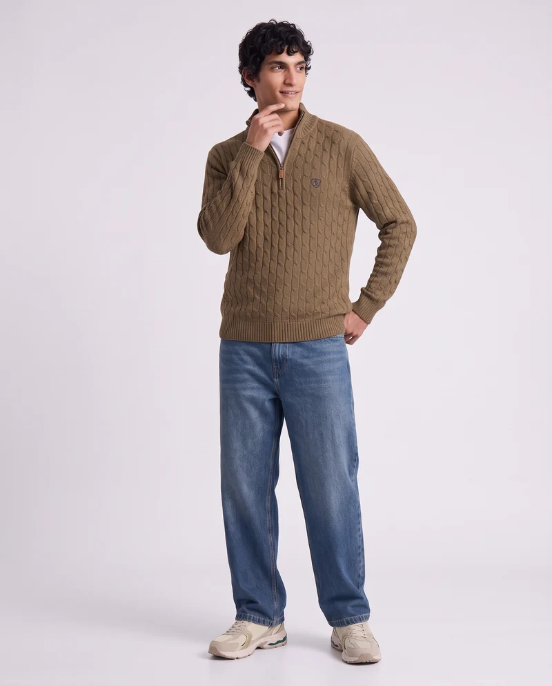 Maglia Cardigan Collo Alto in Ciniglia - Grigio fango
