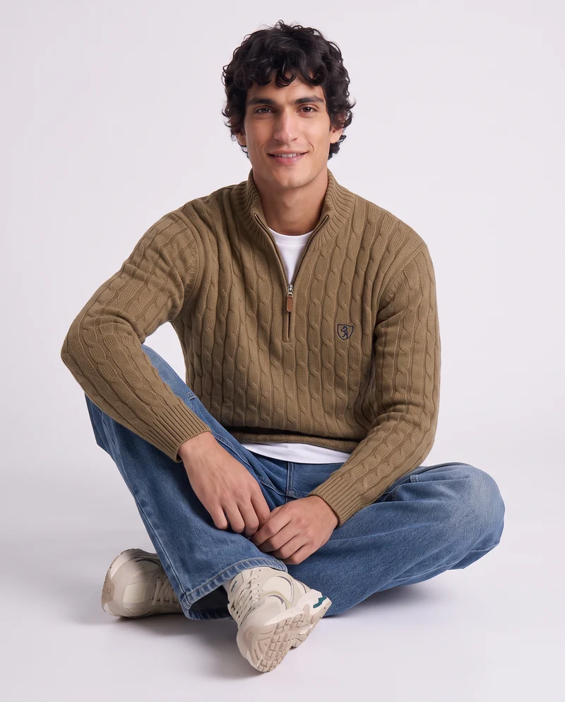 Maglia Cardigan Collo Alto in Ciniglia - Grigio fango