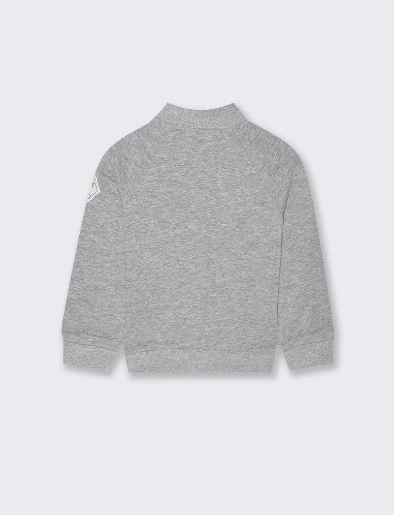 Felpa basica con zip e colletto alto - Grigio mel.