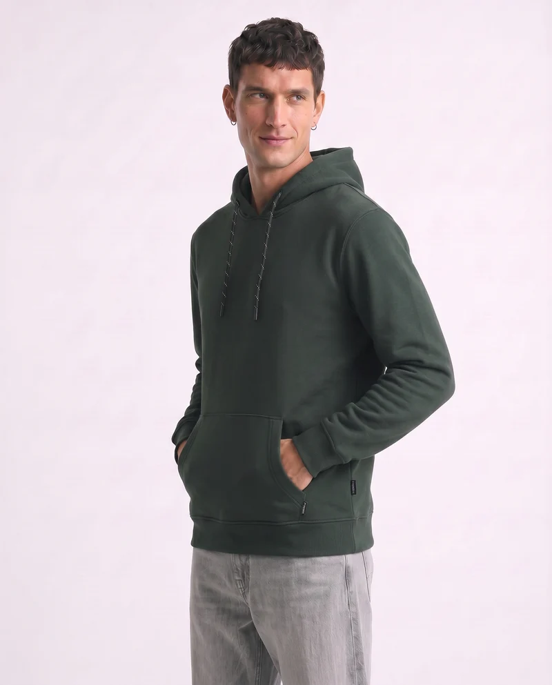 Felpa Basic con Cappuccio e Tasca Marsupio - Verde scuro