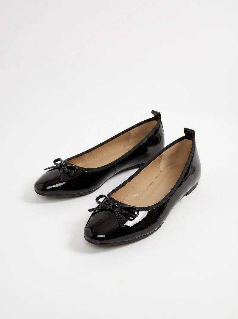 Ballerina in vernice nera con fiocco - Nero